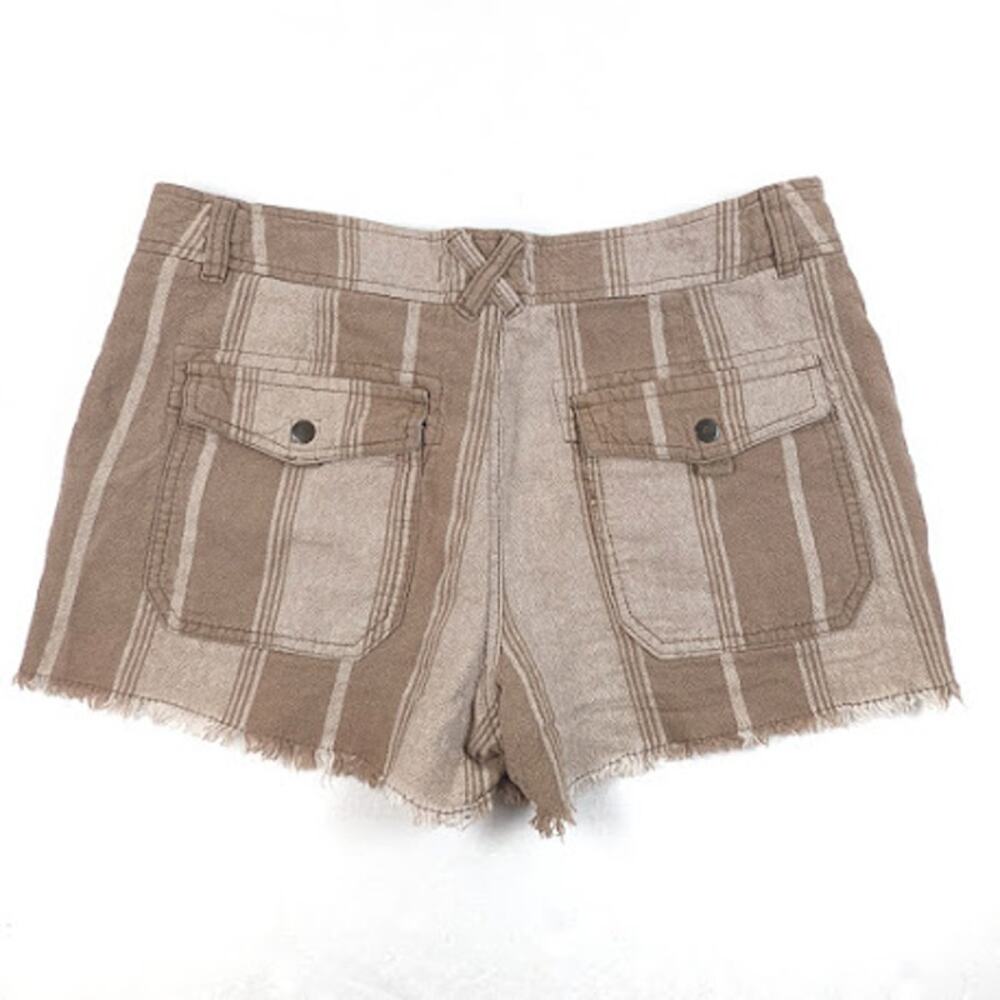 Free People Linen Blend Raw Hem Brown Striped Shorts Size 8